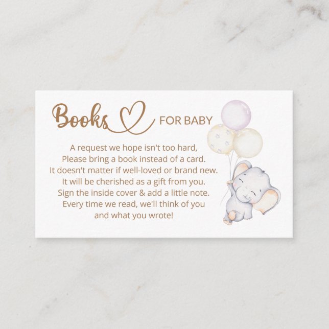 Bok-begäran om Baby Elephant Baby Shower Tilläggskort (Framsida)