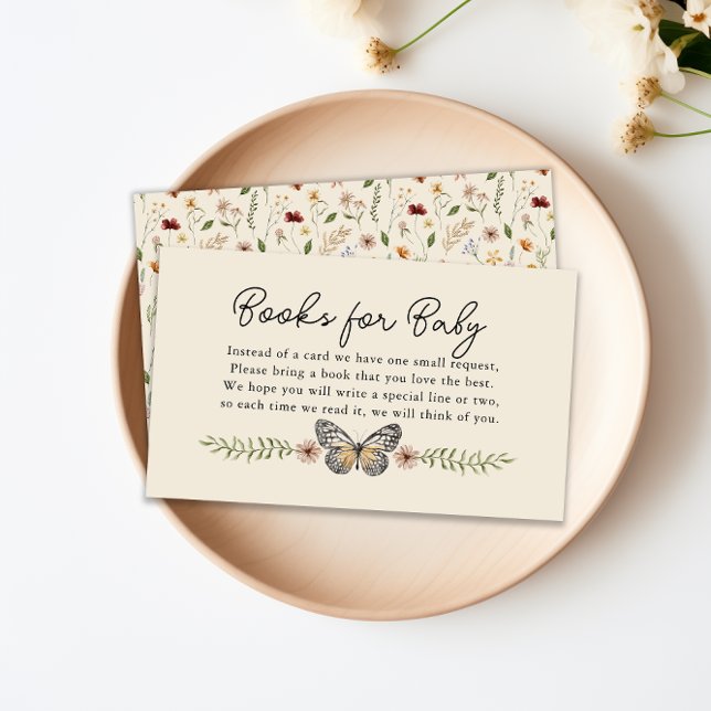 Bok begäran om babyskor Boho Wildblomma Tilläggskort (Book Request for Baby Shower Boho Wildflower Enclosure Card)