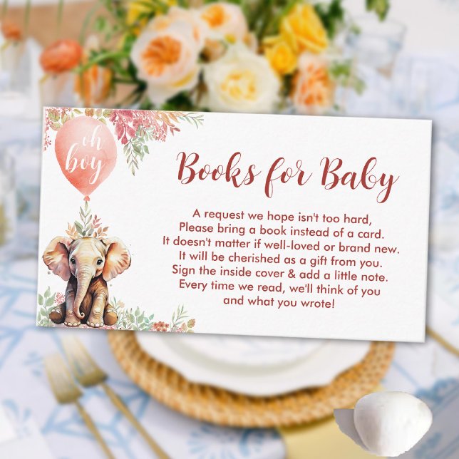 Bok begäran om höstelefantballong för pojke tilläggskort (Book Request for baby boy autumn elephant balloon Enclosure Card)