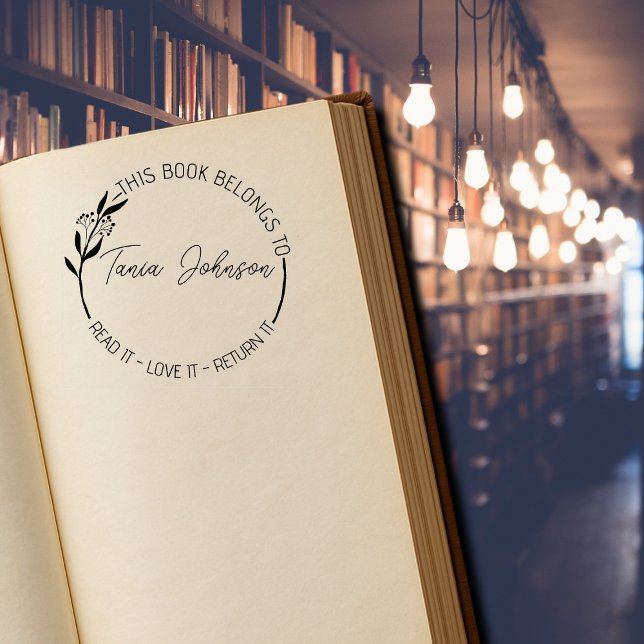 Bok bibliotek bokskylt Anpassningsbar blommigt uta Stämpel (Skapare uppladdad)