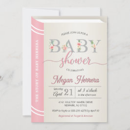 Bok Bibliotek Storybook Girl Baby Shower Chic Rosa Inbjudningar