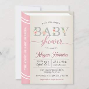 Bok Bibliotek Storybook Girl Baby Shower Chic Rosa Inbjudningar