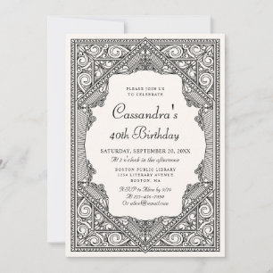 Bok Bibliotek Vintage Birthday Inbjudningar