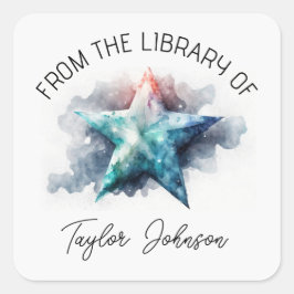 Bok bokskylt stjärnor himlar stjärna fyrkantigt klistermärke