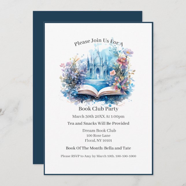Bok Castle Blommigt Bok Klubb Inbjudningar (Fram/baksida)