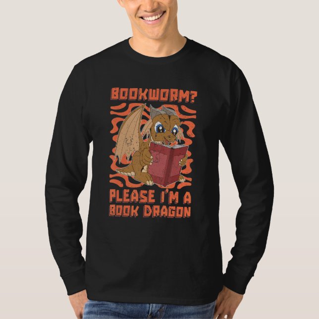 Bok Dragon Bookworm Librarian Fantasy Animal Rea T Shirt (Framsida)