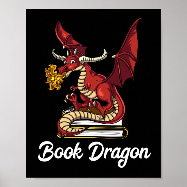 Bok Dragon Literature Reading Geek Nerd Poster (Framsidan)