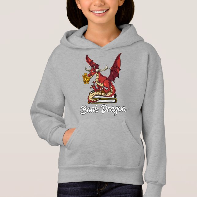 Bok Dragon Literature Reading Geek Nerd T Shirt (Framsida)