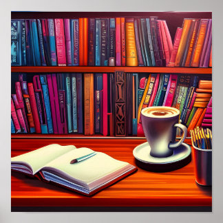 Bok, estetiskt Bokar och kaffe Poster