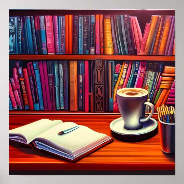 Bok, estetiskt Bokar och kaffe Poster (Framsidan)