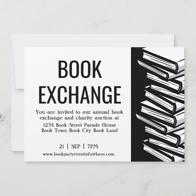 Bok Exchange Black White Felt Ecru Inbjudningar (Framsida)