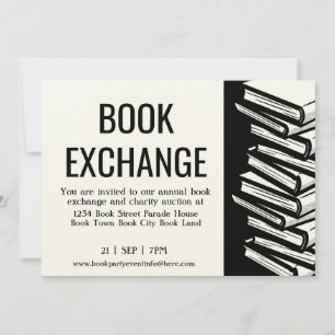 Bok Exchange Black White Felt Ecru Inbjudningar