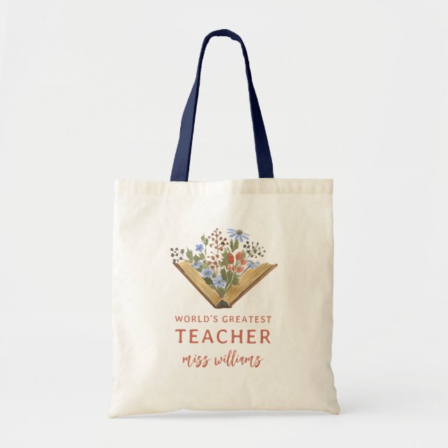 Bok Flowers Världsmästare Teacher-uppskattning Tygkasse (Framsidan)