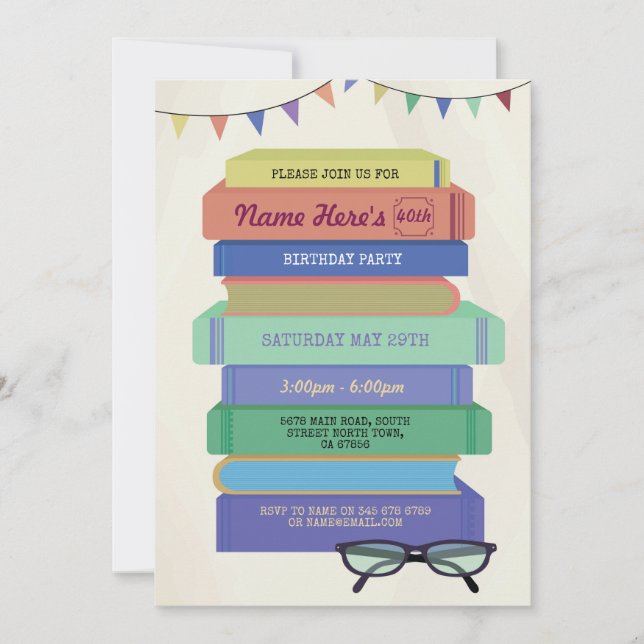 Bok födelsedagsstuga Bibliotek Inbjudan (Framsida)