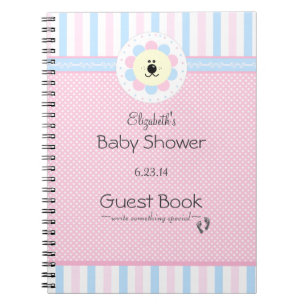Bok för gäst för baby shower för rosa- och anteckningsbok