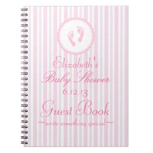 Bok för gäst för baby shower för rosababyfotsp anteckningsbok med spiral