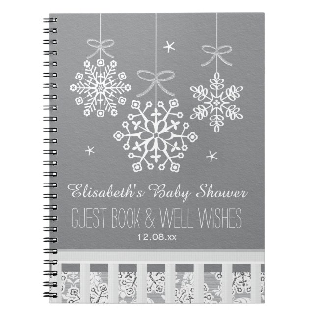 Bok för gäst för baby shower för silverSnowflake Anteckningsbok (Framsidan)