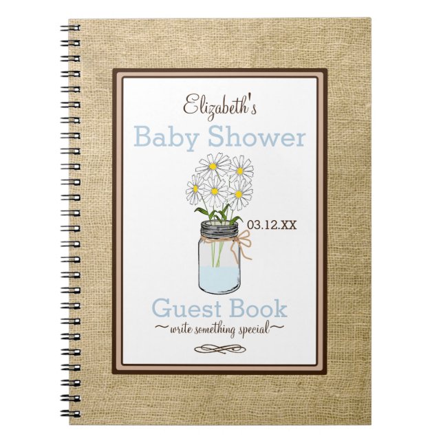 Bok för gäst för burlap- och Masonburkbaby shower Anteckningsbok Med Spiral (Framsidan)