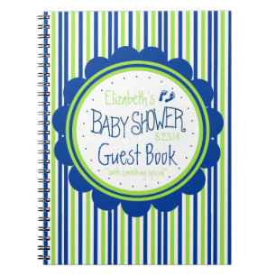 Bok för gäst för grönt- och blåttrandbaby shower anteckningsbok med spiral