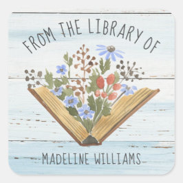 Bok från Bibliotek på bokskyltsetiketten Fyrkantigt Klistermärke