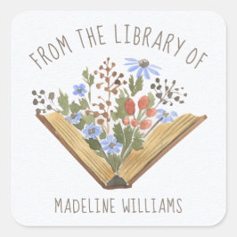 Bok från Bibliotek på bokskyltsetiketten Fyrkantigt Klistermärke