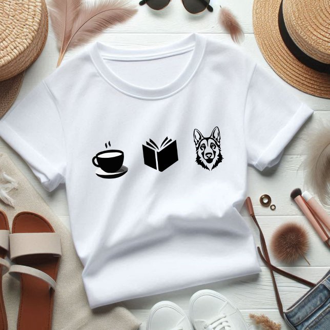 Bok-gåva från tyska Shepherd Coffee till doglover T Shirt (german shepherd, book, coffee, all i need for life)