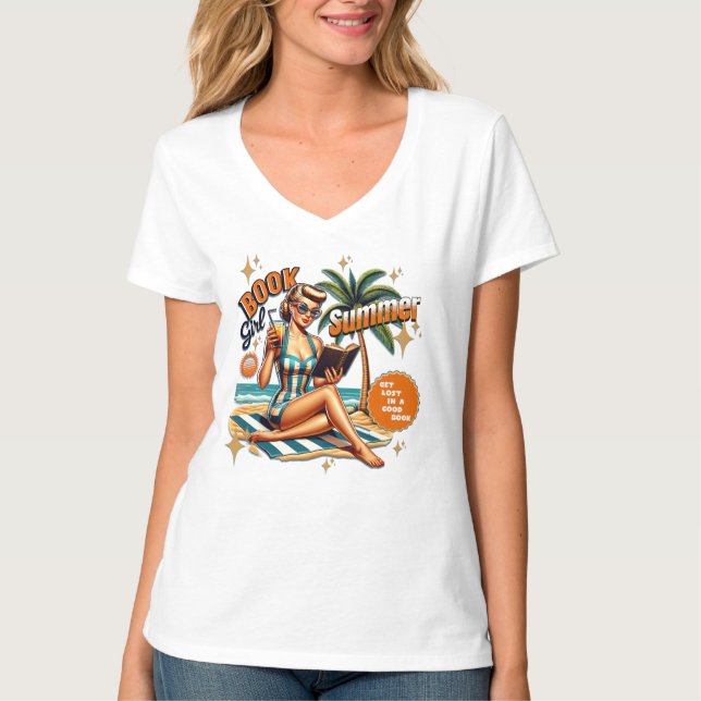 Bok Girl Summer Vacation Beach Resa T Shirt (Framsida)