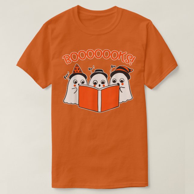 Bok HalloweenT Cute Ghost Reading Librarian Teach T Shirt (Design framsida)