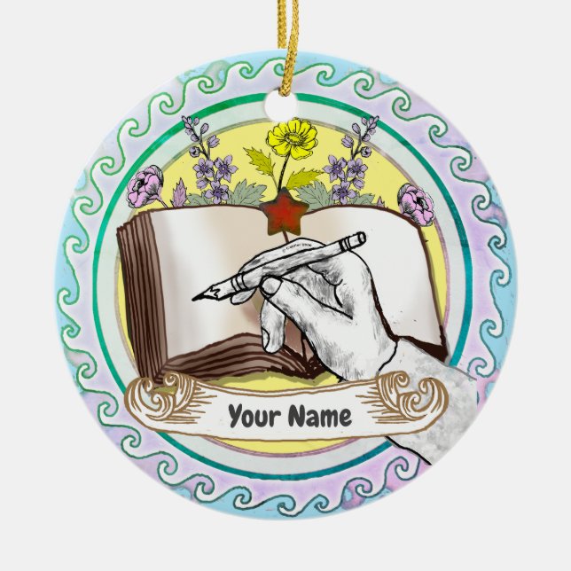 Bok Hand Flowers Julgransprydnad Keramik (Framsidan)