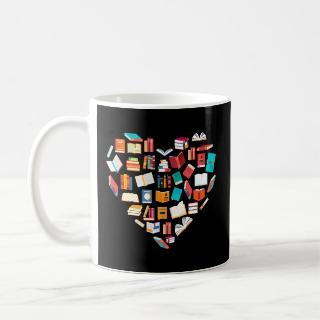 Bok Heart Shape Reading Klubb Librarian Bookworm Kaffemugg (Vänster)