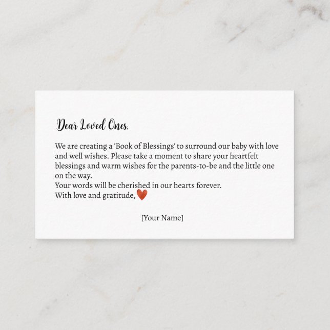 Bok i Blessings Nalle Baby Shower på hösten Tilläggskort (Baksida)