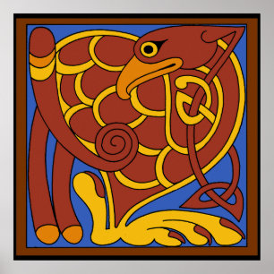 Bok i Kells Celtic Knot Medieval Bird Poster