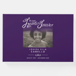 Bok i våra hjärtan, lila vit text