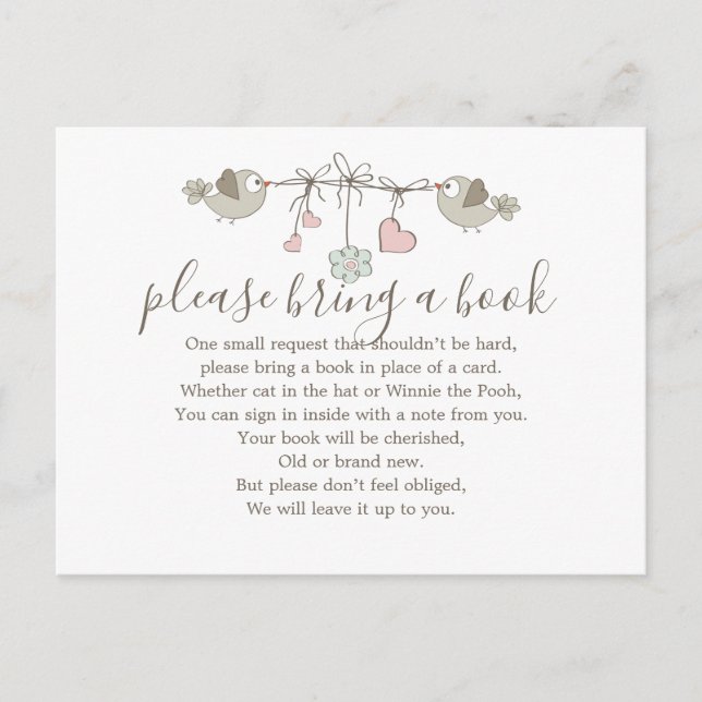 Bok--inmatningskort för fågelbabyskor i baby inbjudan vykort (Framsida)