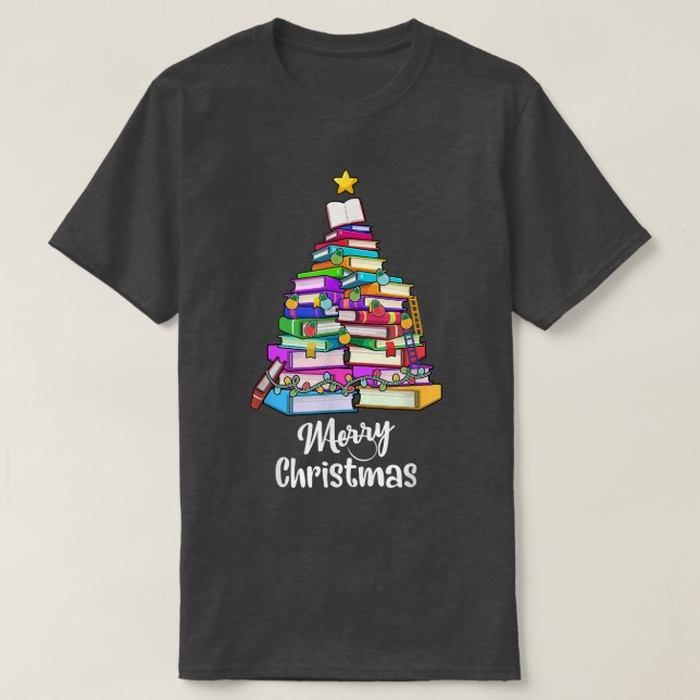 Bok Julgran Julafton Ljus Bibrarian Merry Ch T Shirt (Design framsida)