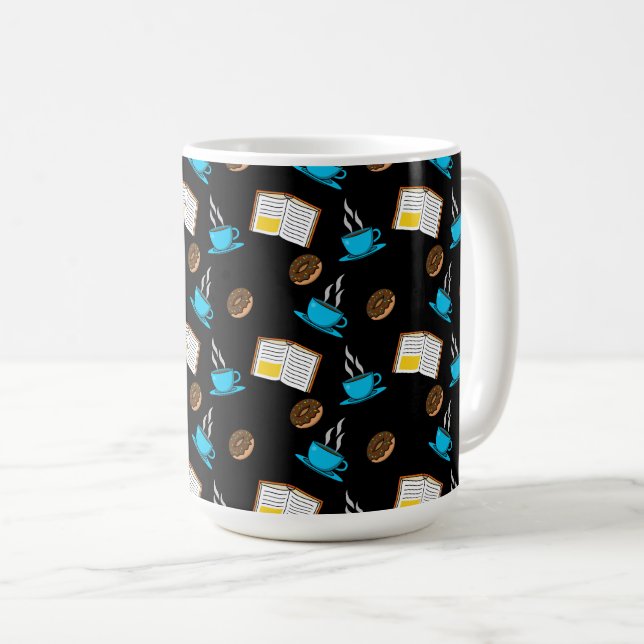 Bok-kaffe och Donut-Tecknad Kaffemugg (Framsida höger)