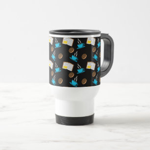 Bok-kaffe och Donut-Tecknad Resemugg