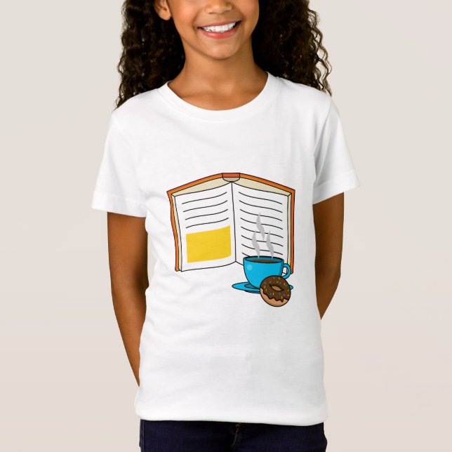 Bok-kaffe och Donut-Tecknad T Shirt (Framsida)