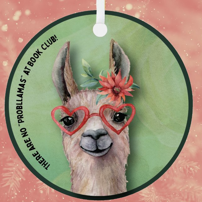 Bok Klubb Funny Llama Julgransprydnad Keramik (Book Club Fun Holiday Ornament. Perfect for your book loving friends. )