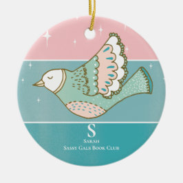 Bok Klubb Group Meeting Monogram Medlemsläsare Julgransprydnad Keramik