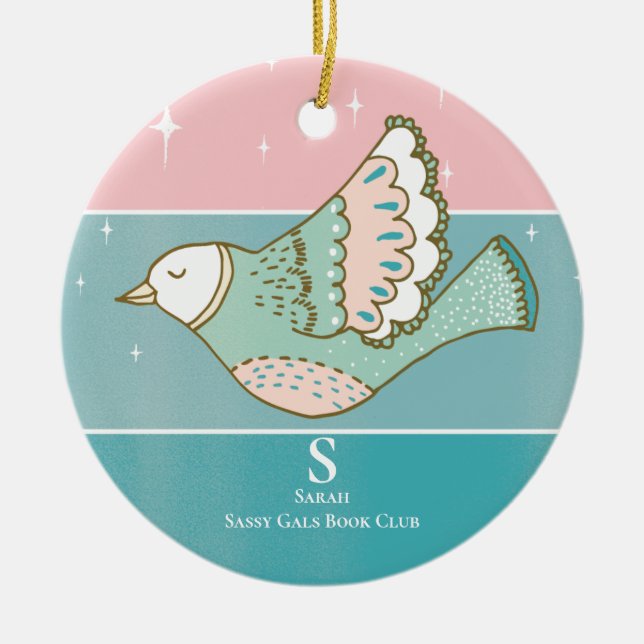 Bok Klubb Group Meeting Monogram Medlemsläsare Julgransprydnad Keramik (Framsidan)