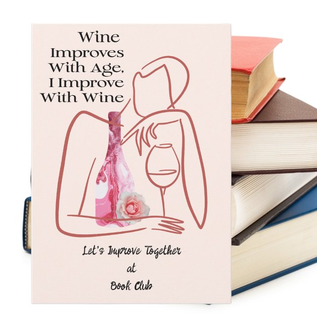 Bok Klubb Vin Party Inbjudningar (Book Club Invite - SIp some wine and improve with age. Fun way to share your passion of books & wine)