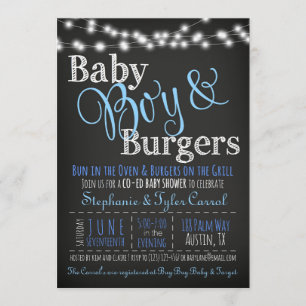 Bok-kort för Pojke-burgers BBQ Shower-inbjudan Inbjudningar
