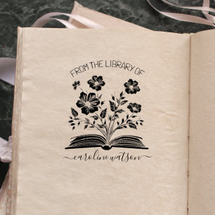 Bok med blomstertryck från bibliotek av   stämpel