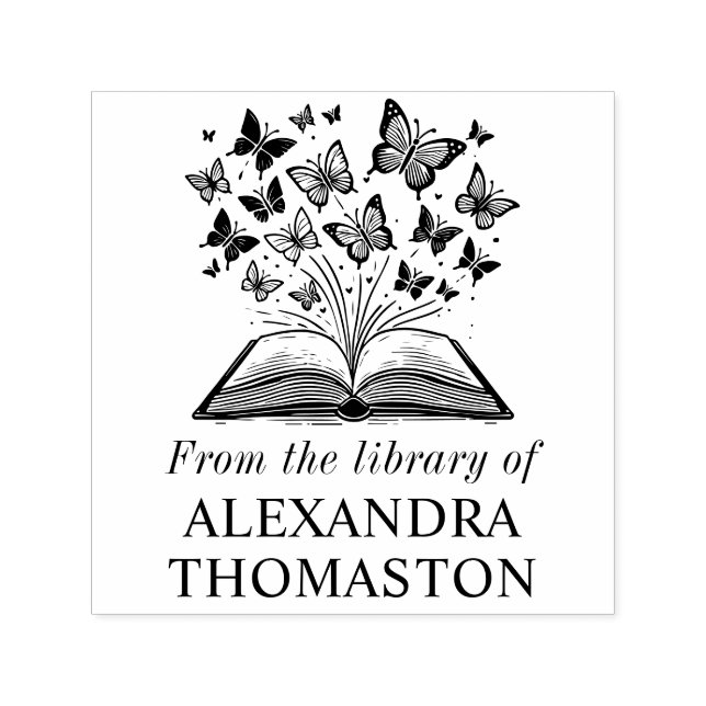 Bok med Butterflies #2 Bibliotek Bok Namn Självfärgande Stämpel (Design)