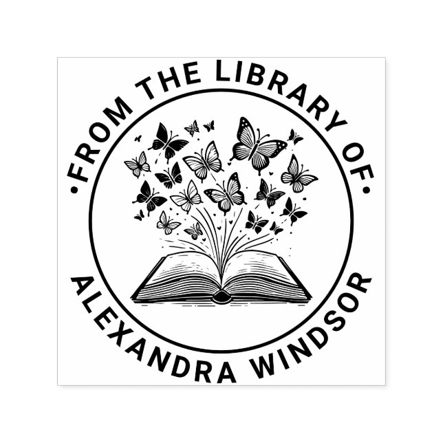 Bok med Butterflies #2 Bibliotek Bok Namn Självfärgande Stämpel (Design)