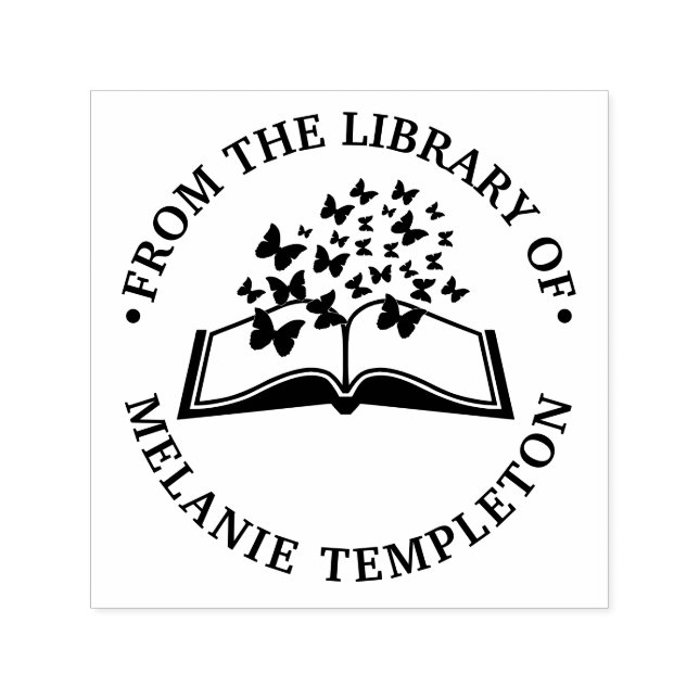 Bok med Butterflies Bibliotek Bok Namn Självfärgande Stämpel (Design)