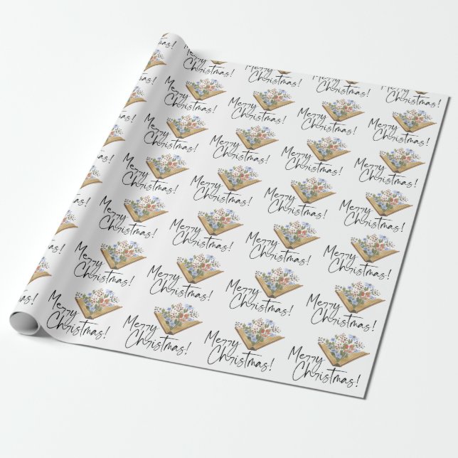 Bok med Flowers God jul Presentpapper (Utrullad)