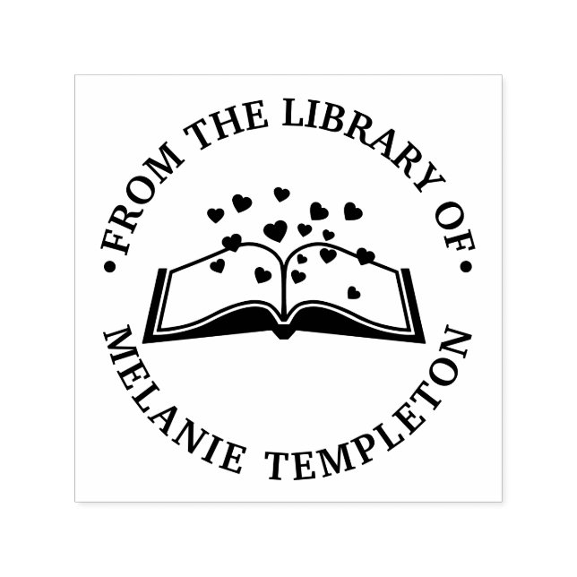 Bok med hjärtan #1A “Från bibliotek av” Rund Självfärgande Stämpel (Design)