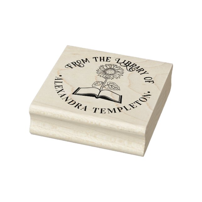 Bok med solros “Från bibliotek av” Rund Stämpel (Stämpel)